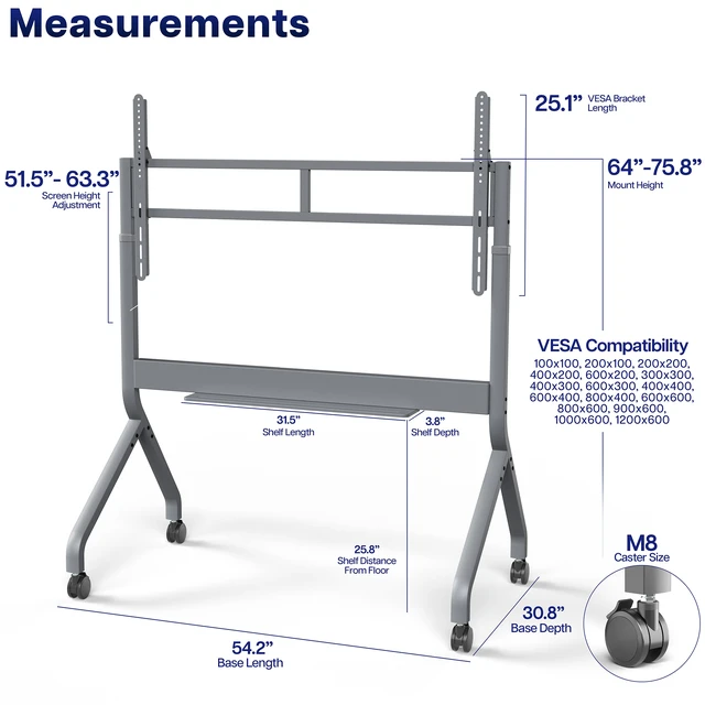Alt view image 5 of 7 - VIVO Heavy Duty Rolling TV Stand, Slim TV Cart with Motorized Height Adjustments
