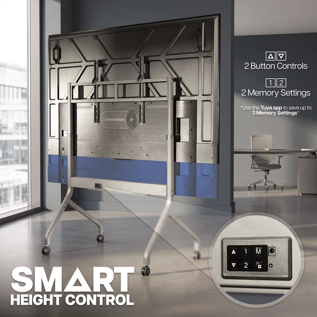 Alt view image 4 of 7 - VIVO Heavy Duty Rolling TV Stand, Slim TV Cart with Motorized Height Adjustments