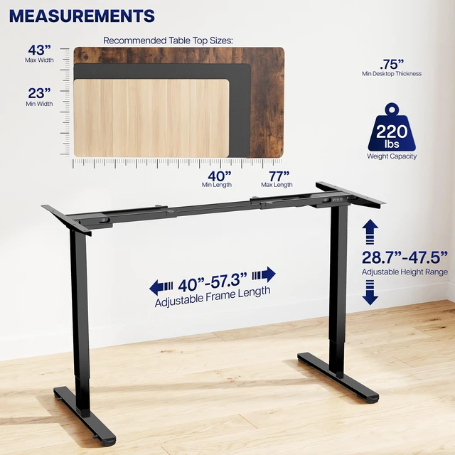 Alt view image 3 of 7 - VIVO Black Electric Dual Motor Standing Desk Frame with Hidden Casters
