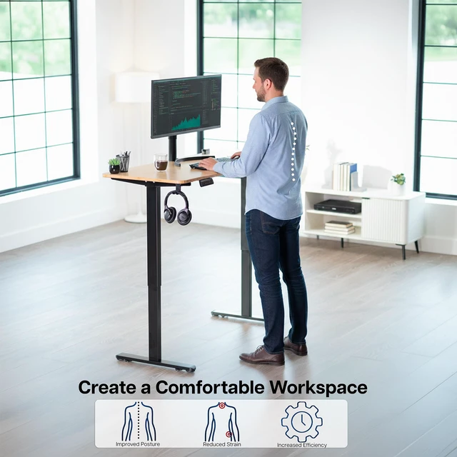 Alt view image 6 of 7 - VIVO Black Electric Dual Motor Standing Desk Frame with Hidden Casters