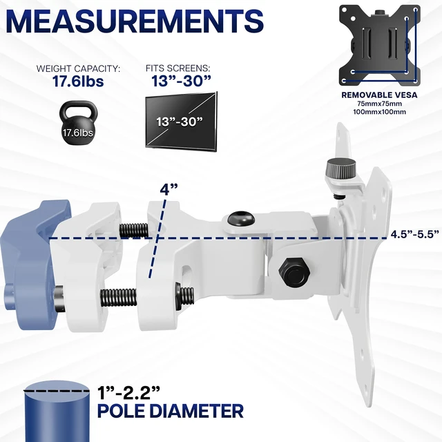 Alt view image 4 of 7 - VIVO White Steel Universal Bracket Pole Mount VESA Plate, Fits 13" to 30" Screen