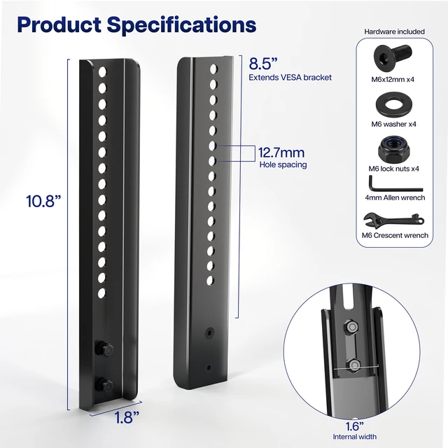 Alt view image 3 of 7 - VIVO Extra Long Vertical VESA Extender Kit for TVs w/ Low VESA Patterns