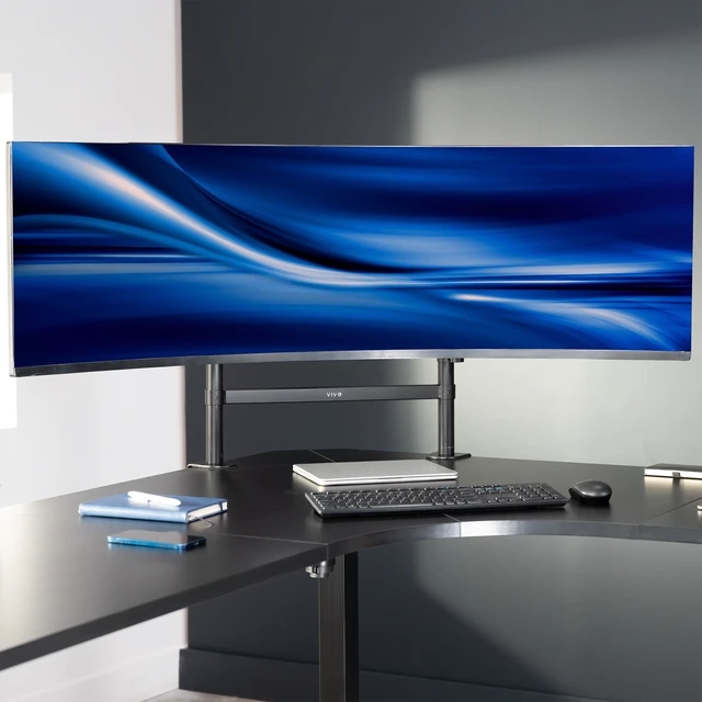 Alt view image 2 of 7 - VIVO Single Ultrawide Monitor Desk Mount, 2 Poles, Up to 57" Ultrawide Screen