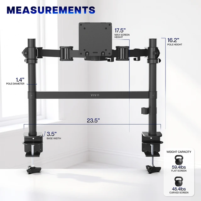 Alt view image 3 of 7 - VIVO Single Ultrawide Monitor Desk Mount, 2 Poles, Up to 57" Ultrawide Screen
