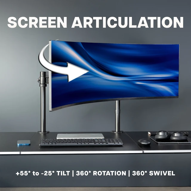Alt view image 6 of 7 - VIVO Single Ultrawide Monitor Desk Mount, 2 Poles, Up to 57" Ultrawide Screen