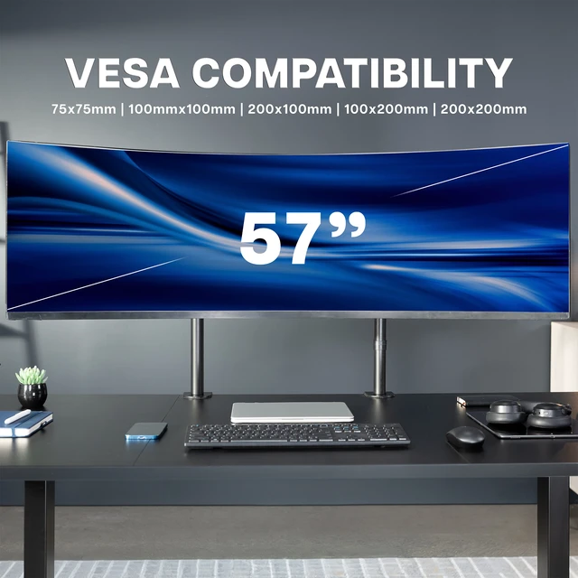 Alt view image 7 of 7 - VIVO Single Ultrawide Monitor Desk Mount, 2 Poles, Up to 57" Ultrawide Screen