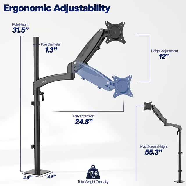 Alt view image 5 of 7 - VIVO Extra Tall Monitor Floor or Wall Mount Stand for 17-32 Screens