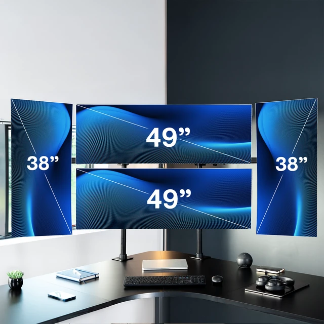 Alt view image 2 of 7 - VIVO Dual Pole Quad Monitor Desk Mount, Screens Up to 49 (x2) and 38 (x2)