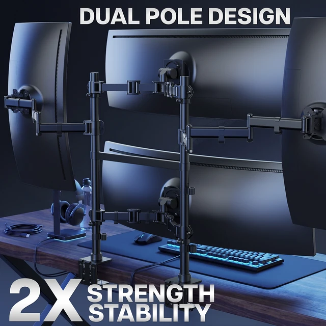 Alt view image 5 of 7 - VIVO Dual Pole Quad Monitor Desk Mount, Screens Up to 49 (x2) and 38 (x2)