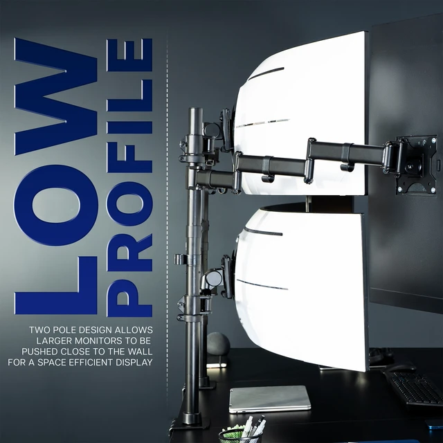 Alt view image 6 of 7 - VIVO Dual Pole Quad Monitor Desk Mount, Screens Up to 49 (x2) and 38 (x2)