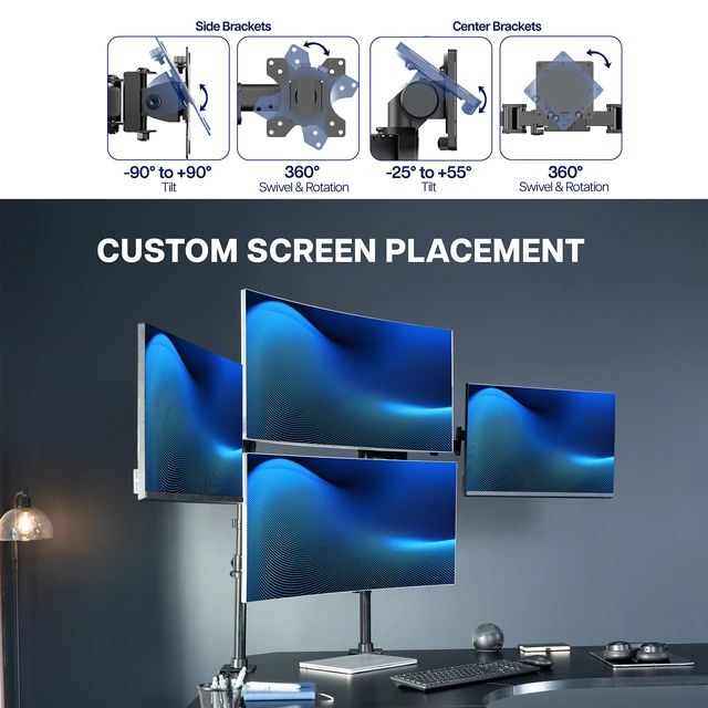 Alt view image 7 of 7 - VIVO Dual Pole Quad Monitor Desk Mount, Screens Up to 49 (x2) and 38 (x2)
