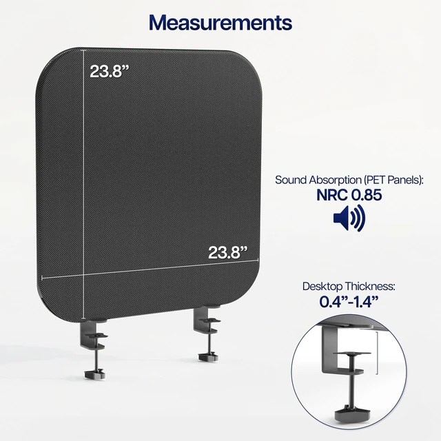 Alt view image 3 of 7 - VIVO 24" Clamp-On Desk Privacy Panel, Sound-Reducing PET Stretched Fabric