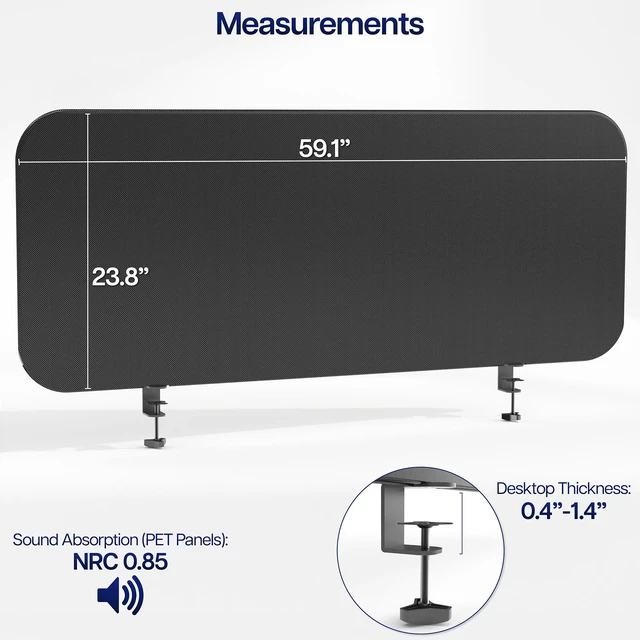 Alt view image 3 of 7 - VIVO 60" Clamp-On Desk Privacy Panel, Sound-Reducing PET Fabric