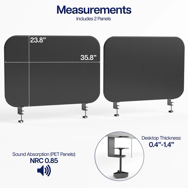 Alt view image 3 of 7 - VIVO 72 Clamp-On Desk Privacy Panel, PET Fabric, 2-Pack