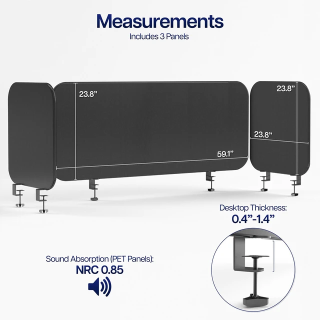 Alt view image 3 of 7 - VIVO Clamp-On 108 Desk Privacy Panel, PET Fabric, One 60" and Two 24, 3-Pack