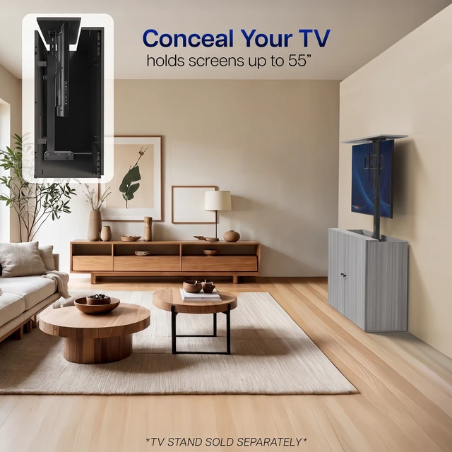 Alt view image 6 of 7 - VIVO Gray Motorized Vertical Lift Concealed TV Cabinet, Hold 32-55 TVs