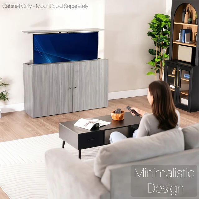 Alt view image 5 of 7 - VIVO Gray Motorized Vertical Lift Concealed TV Cabinet, Hold 32-55 TVs