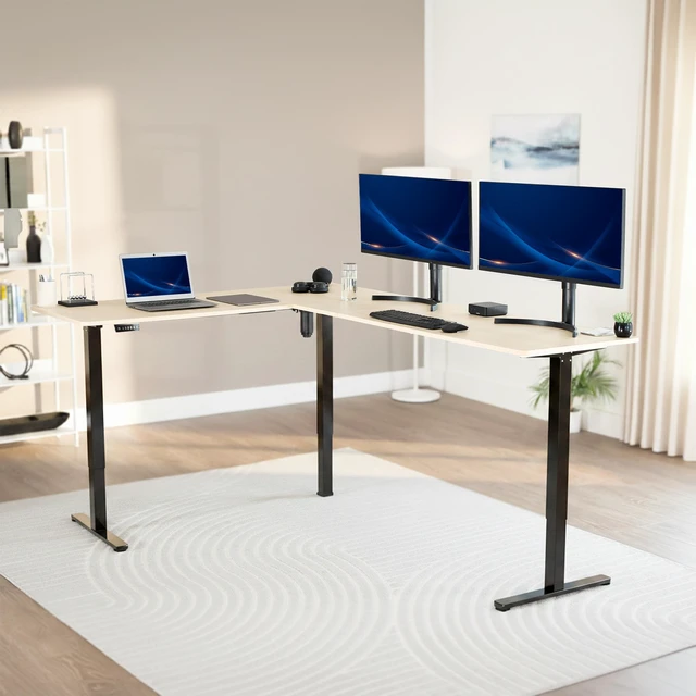 Alt view image 2 of 7 - VIVO Light Wood / Black Electric 84" x 63" Corner Desk, L-Shaped Workstation