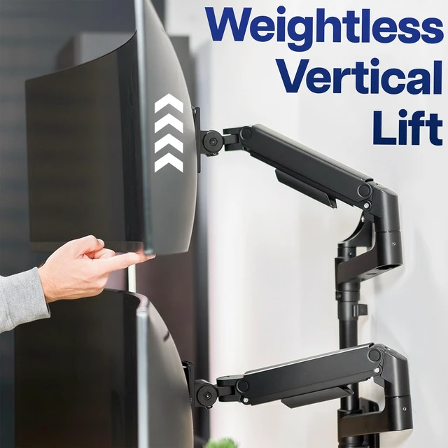 Alt view image 6 of 7 - VIVO Dual Pneumatic Arm Monitor Wall Mount, Fits Ultrawide Screens up to 49"