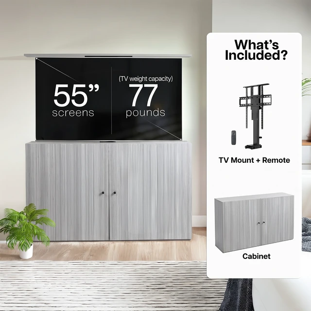 Alt view image 2 of 7 - VIVO Gray Motorized Vertical Lift Concealed TV Cabinet Kit, Holds 32-55 TVs