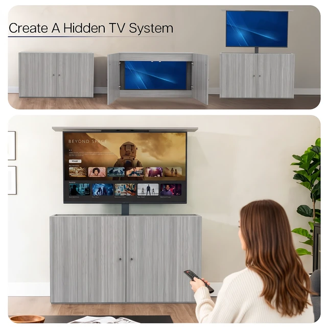 Alt view image 6 of 7 - VIVO Gray Motorized Vertical Lift Concealed TV Cabinet Kit, Holds 32-55 TVs