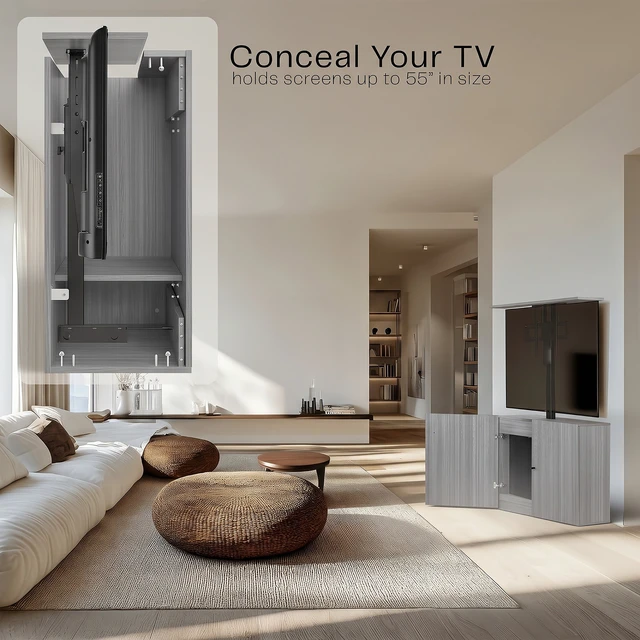 Alt view image 5 of 7 - VIVO Gray Motorized Vertical Lift Concealed TV Cabinet Kit, Holds 32-55 TVs
