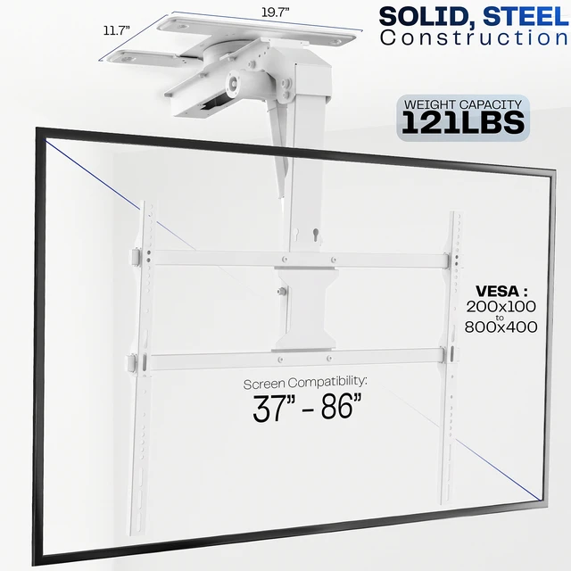 Alt view image 3 of 7 - VIVO White Electric Flip Down and Swivel Ceiling TV Mount for 37-86 Screens