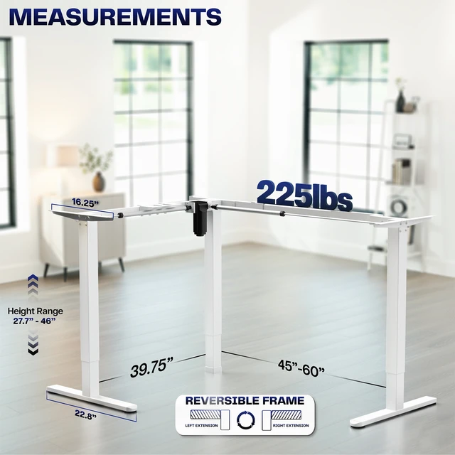 Alt view image 5 of 7 - VIVO White Small Electric Single Motor Corner Desk Frame
