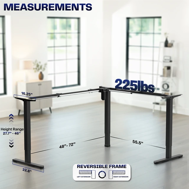 Alt view image 5 of 7 - VIVO Black Large Electric Single Motor Corner Desk Frame
