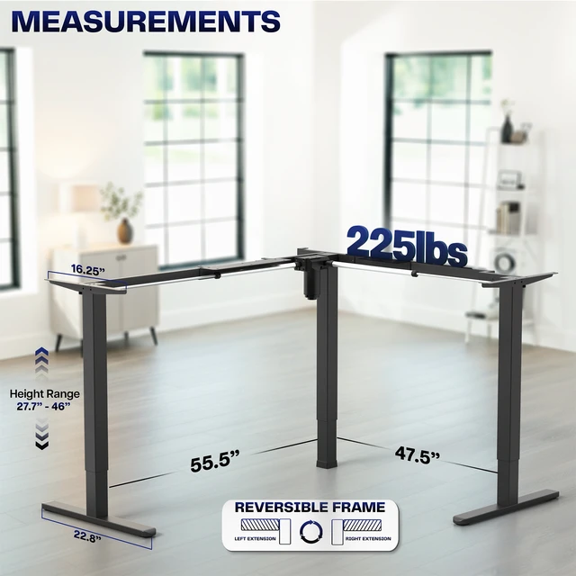 Alt view image 5 of 7 - VIVO Black Medium Electric Single Motor Corner Desk Frame