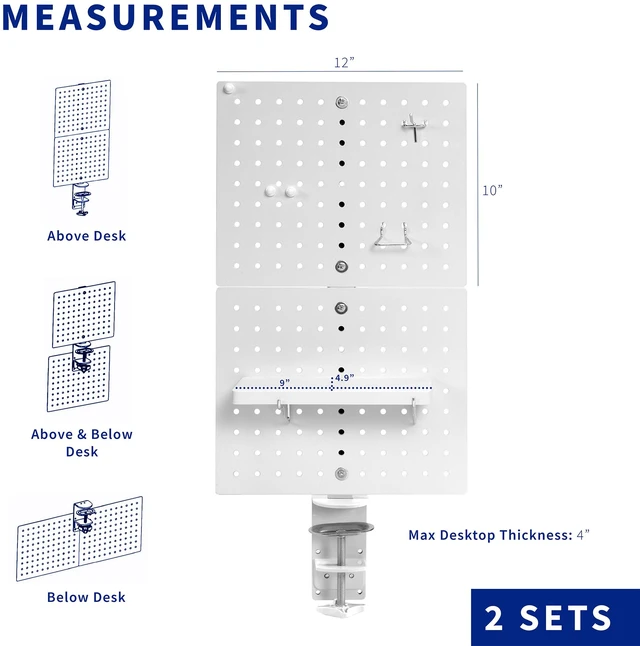 Alt view image 3 of 7 - VIVO White Steel Clamp-on 20" x 24" Desktop Pegboard x2, Magnetic Privacy Panel