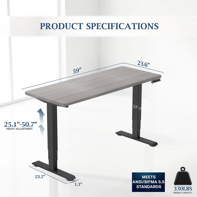 Alt view image 4 of 7 - VIVO PRO 2-Motor 60 x 24 Standing Desk, 1-Piece Dark Gray Top, Black Frame