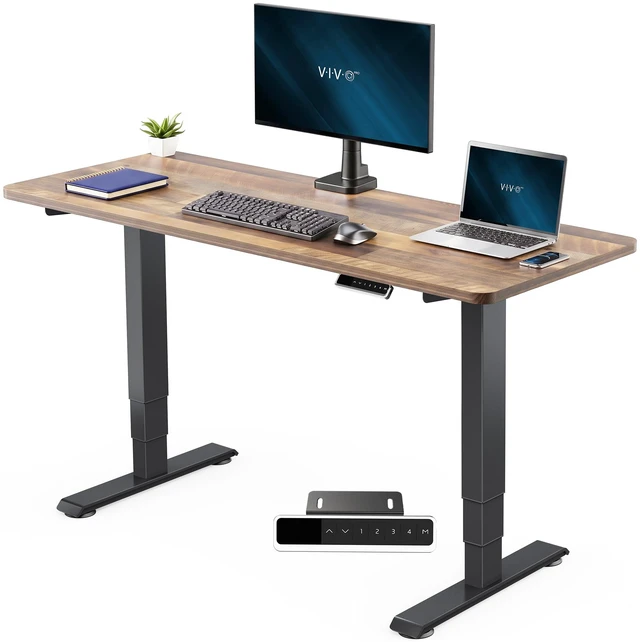 Main image of VIVO PRO 2-Motor 60x24 Standing Desk, 1-Piece Reclaimed Wood Top, Black Frame