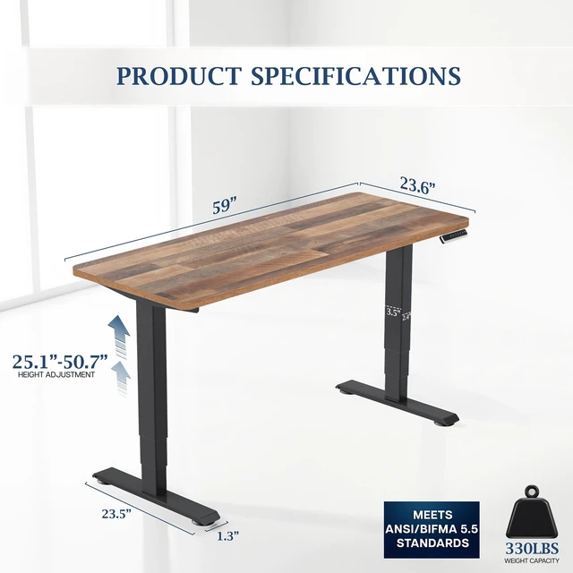 Alt view image 4 of 7 - VIVO PRO 2-Motor 60x24 Standing Desk, 1-Piece Reclaimed Wood Top, Black Frame