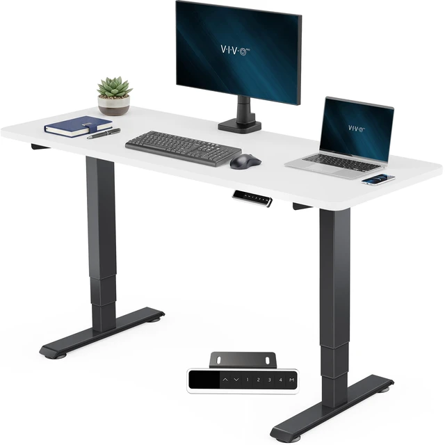 Main image of VIVO PRO 2-Motor 60 x 24 Standing Desk, 1-Piece White Top, Black Frame