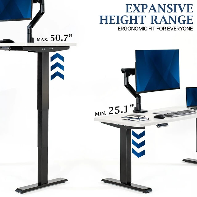 Alt view image 5 of 7 - VIVO PRO 2-Motor 60 x 24 Standing Desk, 1-Piece White Top, Black Frame