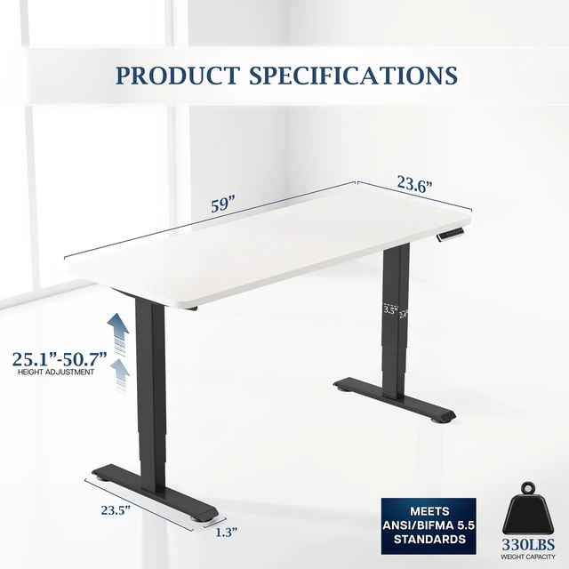 Alt view image 4 of 7 - VIVO PRO 2-Motor 60 x 24 Standing Desk, 1-Piece White Top, Black Frame
