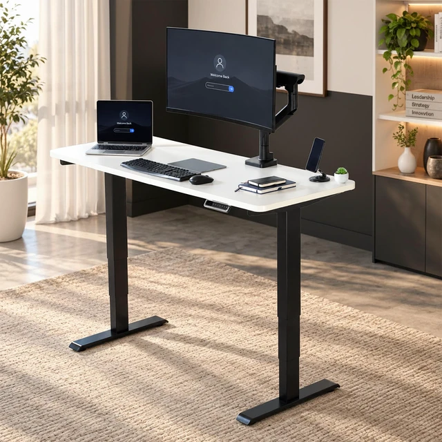 Alt view image 2 of 7 - VIVO PRO 2-Motor 60 x 24 Standing Desk, 1-Piece White Top, Black Frame