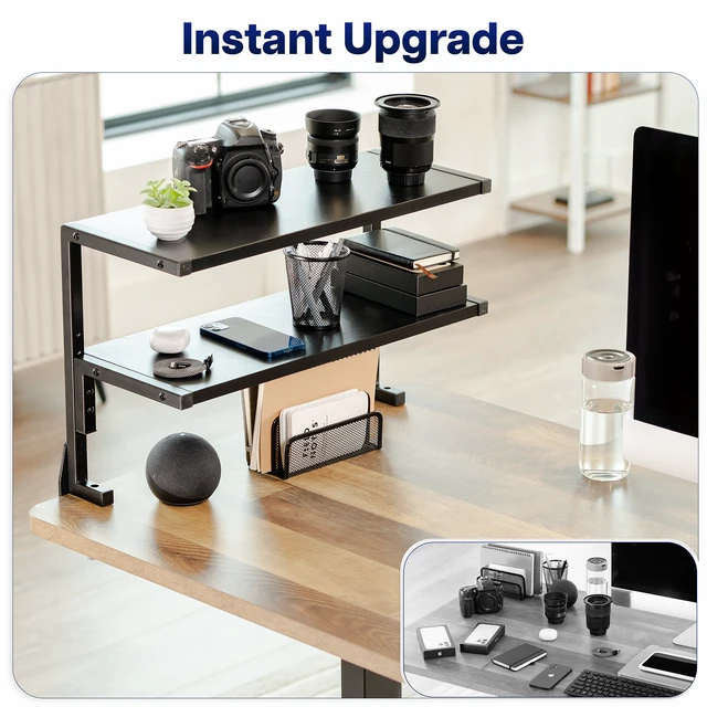 Alt view image 4 of 7 - VIVO Black Clamp-on 24" Above or Below Desk 2-Tier Shelving Unit, Desk Organizer