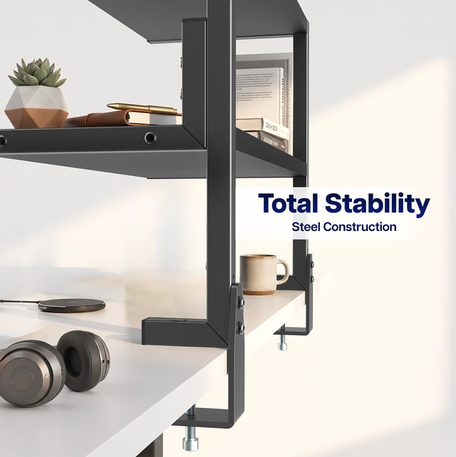 Alt view image 6 of 7 - VIVO Black Clamp-on 24" Above or Below Desk 2-Tier Shelving Unit, Desk Organizer