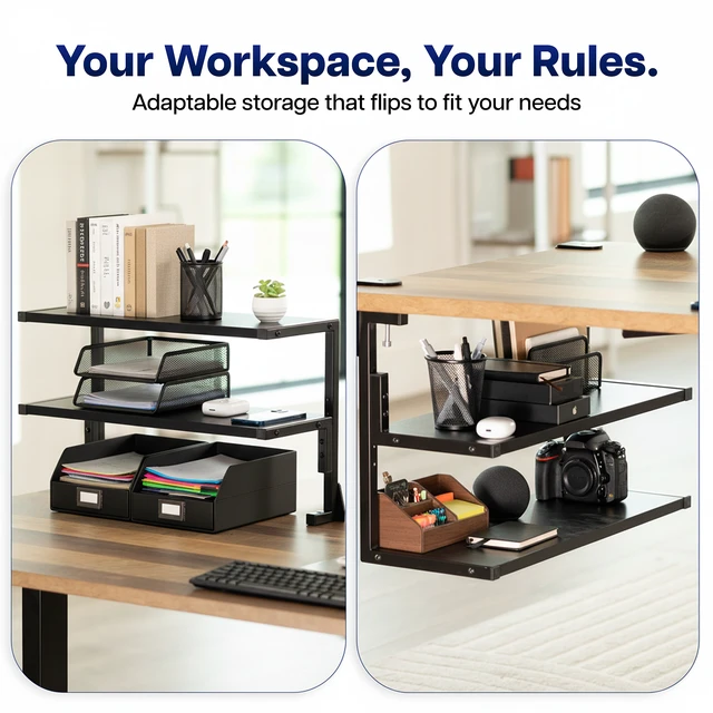 Alt view image 5 of 7 - VIVO Black Clamp-on 24" Above or Below Desk 2-Tier Shelving Unit, Desk Organizer