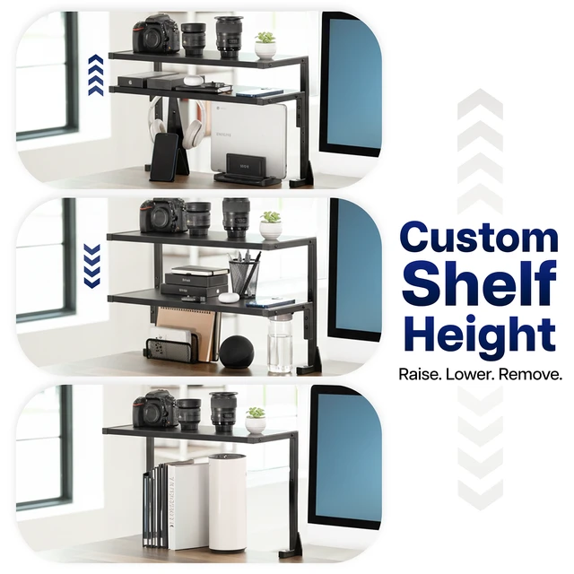 Alt view image 7 of 7 - VIVO Black Clamp-on 24" Above or Below Desk 2-Tier Shelving Unit, Desk Organizer