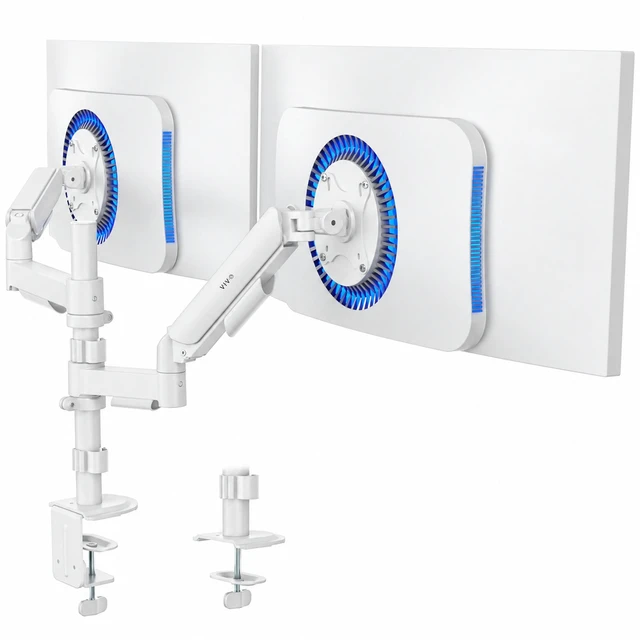 Main image of VIVO White Dual Monitor Mechanical Spring Desk Mount for 2 Screens up to 32"