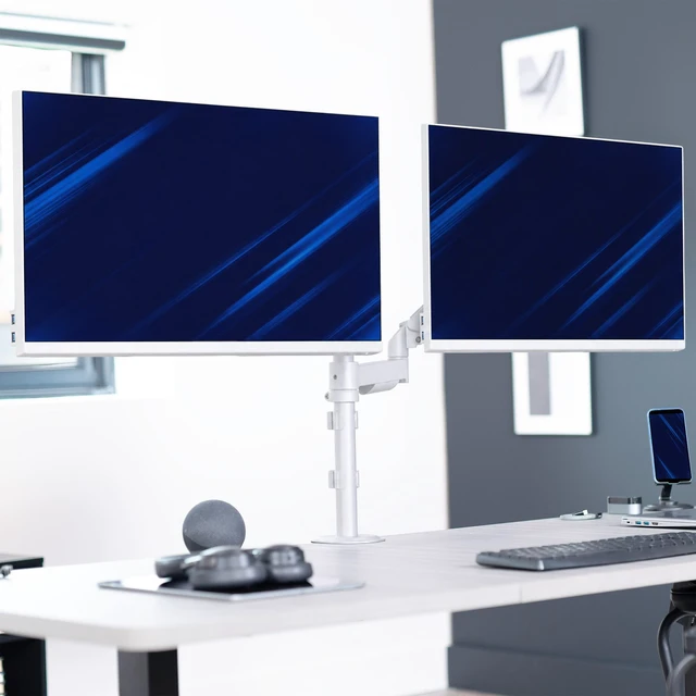 Alt view image 2 of 7 - VIVO White Dual Monitor Mechanical Spring Desk Mount for 2 Screens up to 32"
