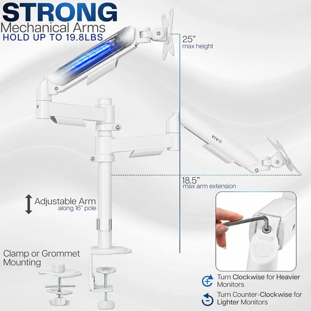 Alt view image 3 of 7 - VIVO White Dual Monitor Mechanical Spring Desk Mount for 2 Screens up to 32"