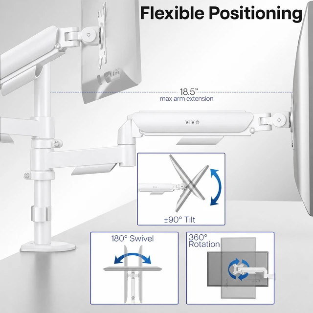 Alt view image 5 of 7 - VIVO White Dual Monitor Mechanical Spring Desk Mount for 2 Screens up to 32"