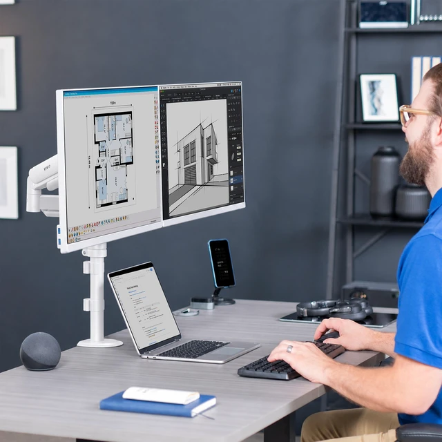 Alt view image 7 of 7 - VIVO White Dual Monitor Mechanical Spring Desk Mount for 2 Screens up to 32"