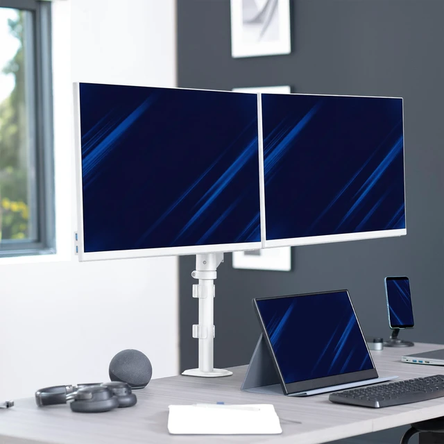 Alt view image 6 of 7 - VIVO White Dual Monitor Mechanical Spring Desk Mount for 2 Screens up to 32"