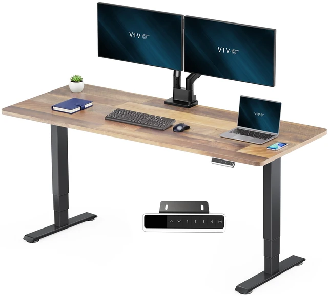 Main image of VIVO PRO 2-Motor 71x30 Standing Desk, 1-Piece Reclaimed Wood Top, Black Frame