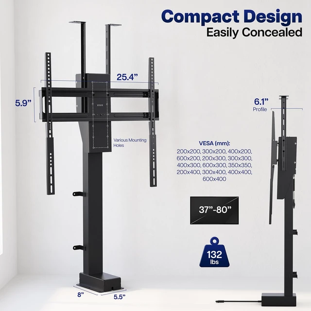 Alt view image 5 of 7 - VIVO Black Motorized Large Swivel TV Stand, Fits 37-80 Screens up to 132lbs